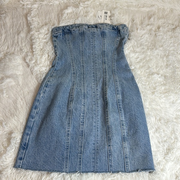 Zara DENIM MINI JEAN STRAPLESS BANDEAU DRESS-New-XS - Picture 3 of 10